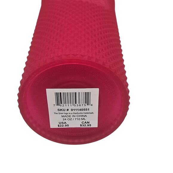 Starbucks 2023 Spring Neon Hot Ruby Pink Jelly Studded Venti 24 OZ Tumbler New - Picture 4 of 7
